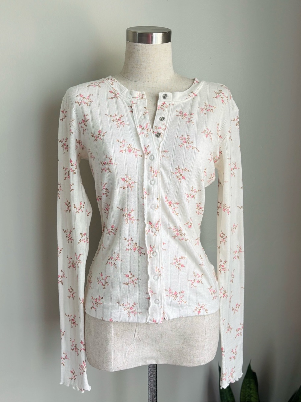 Aerie Pointelle Coquette Cottagecore Cardigan T-Shirt